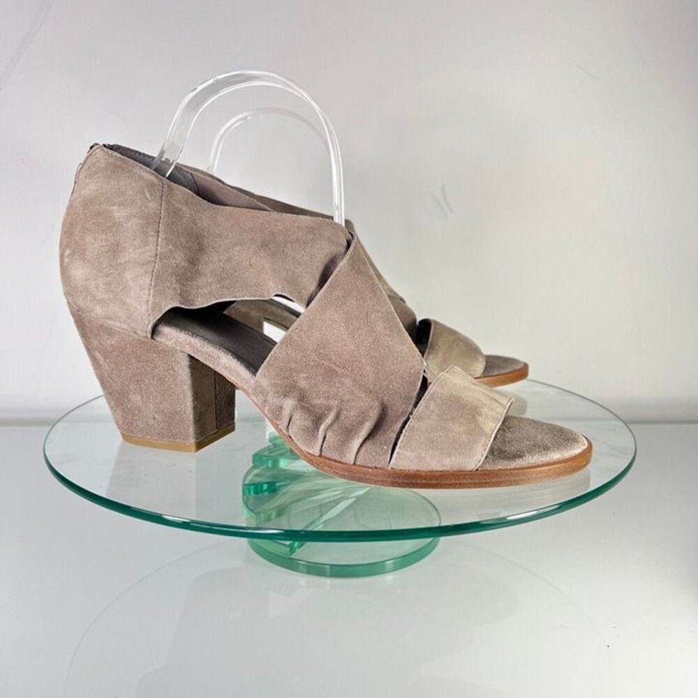 Eileen Fisher Ann Barley Heel Sandals Suede Leather Strappy
